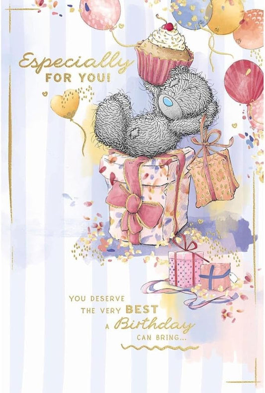 Bear Sat On Gift With Cup Cake Especially For You Birthday Card