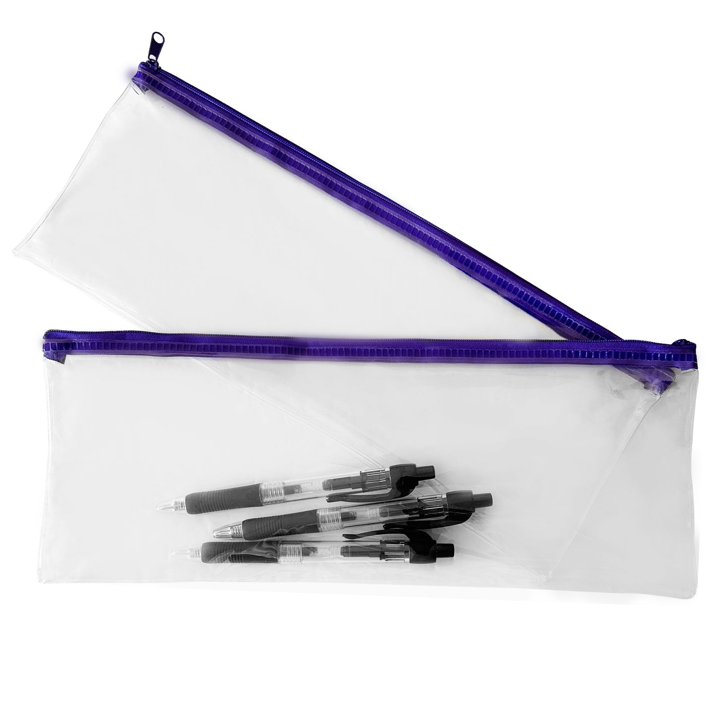 Pack of 2 Janrax 13x5" Purple Zip Clear Exam Pencil Cases