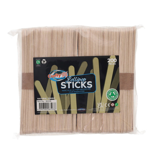 Bag 200 Jumbo Natural Wooden Lollipop Sticks by Crafty Bitz