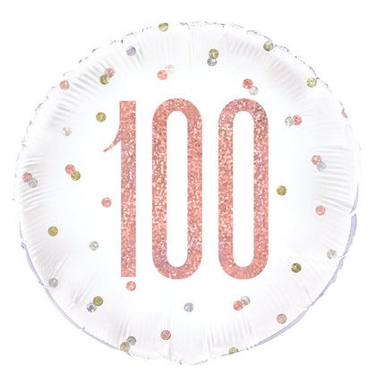 Birthday Rose Gold Glitz Number 100 Round Foil Balloon 18