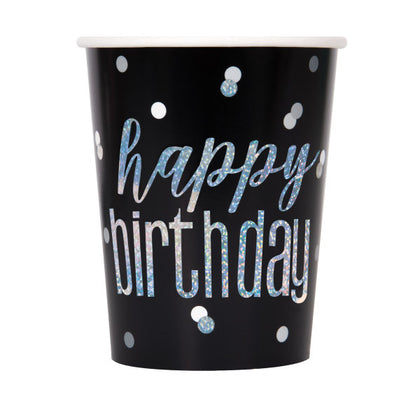 Pack of 8 Birthday Glitz Black Prismatic Foil 9oz Paper Cups