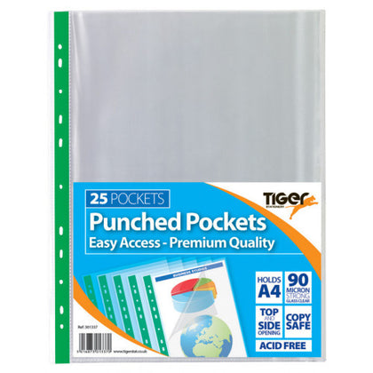 25 Tiger A4 Easy Access Punched Pockets