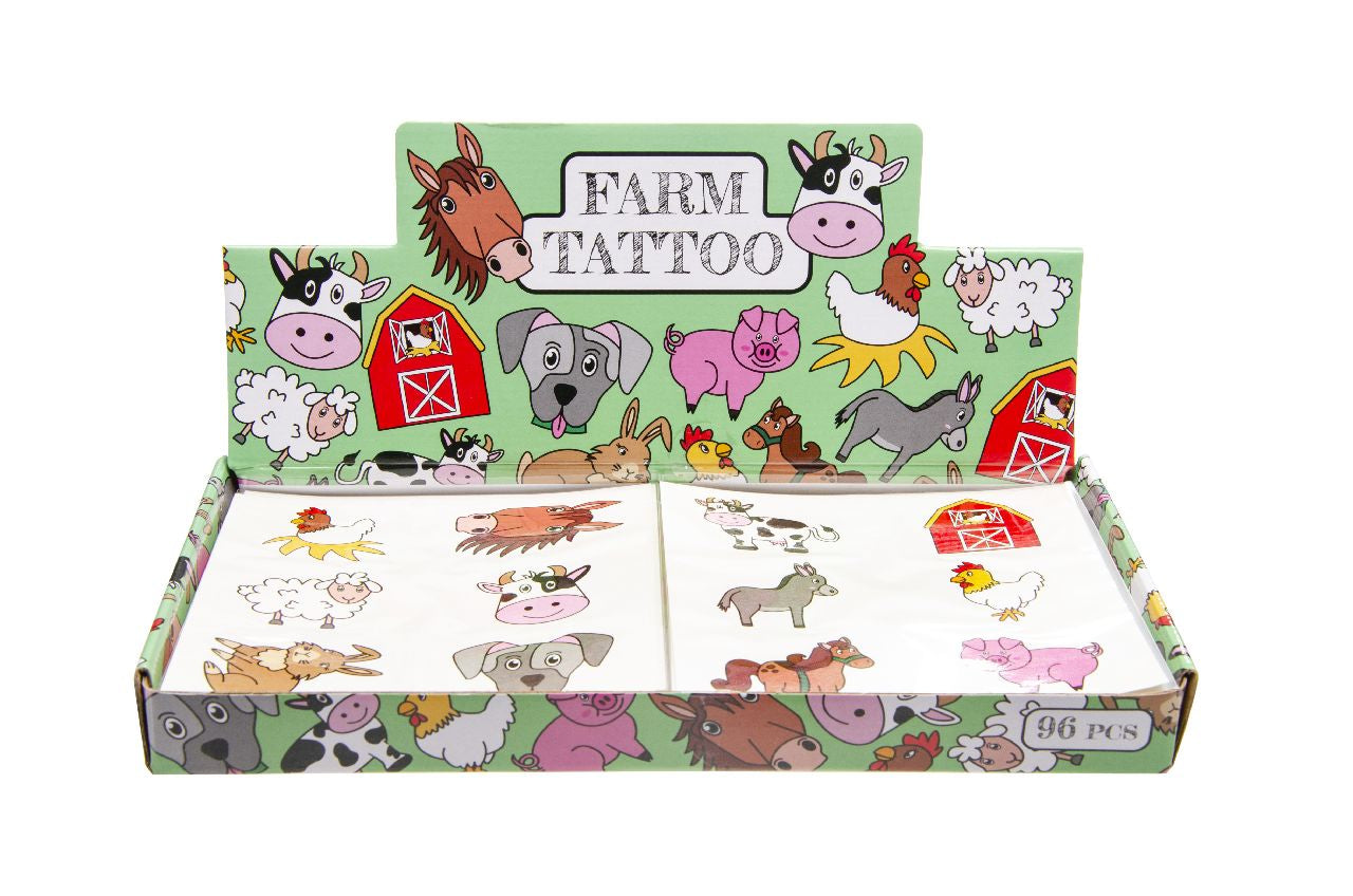 96 Pack of 6 Pieces Farm Animals Tattoos