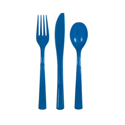 Pack of 18 Royal Blue Solid Assorted Plastic Cutlery
