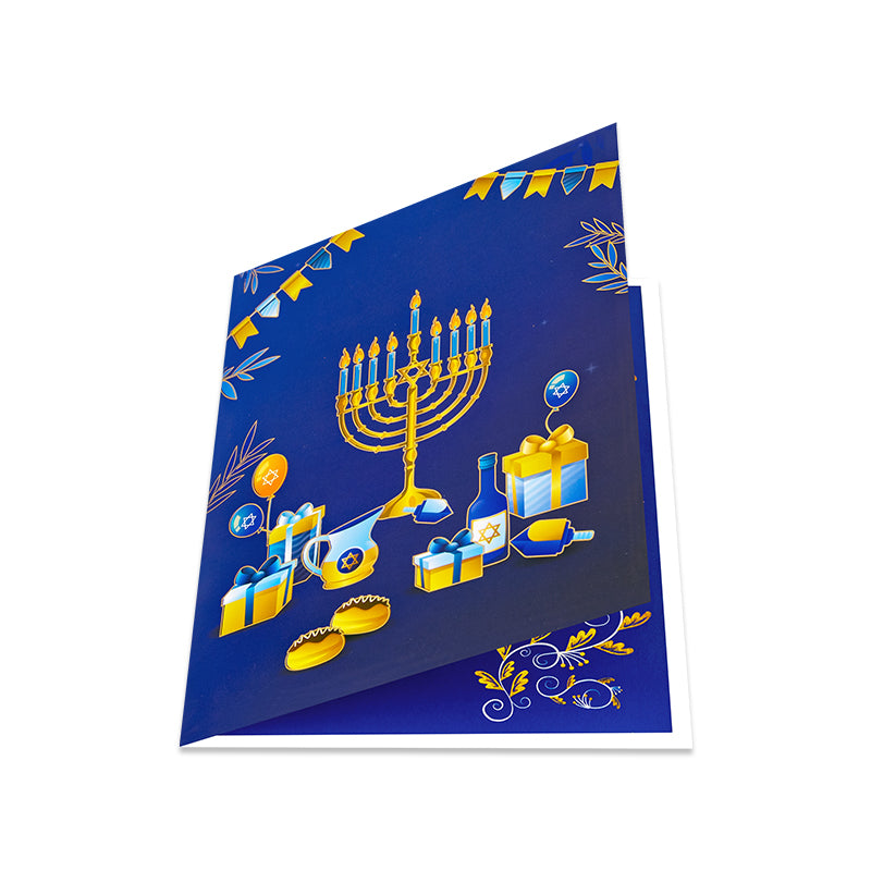 Festival of Lights 3D Pop Up Hanukkah Card - Menorah Festival Family Friends Gift