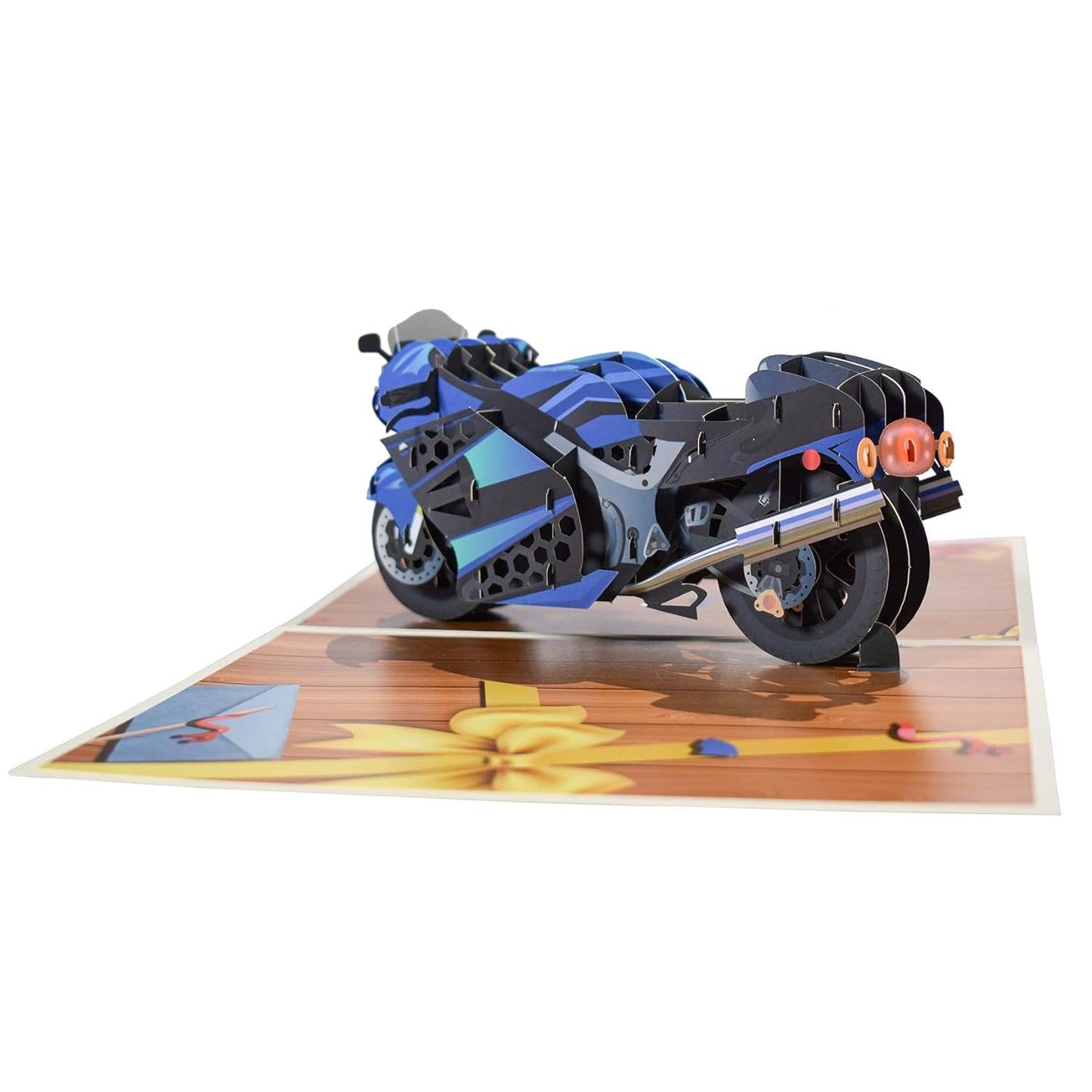 Blue Racing Motorcycle 3D Pop Up Greeting Card