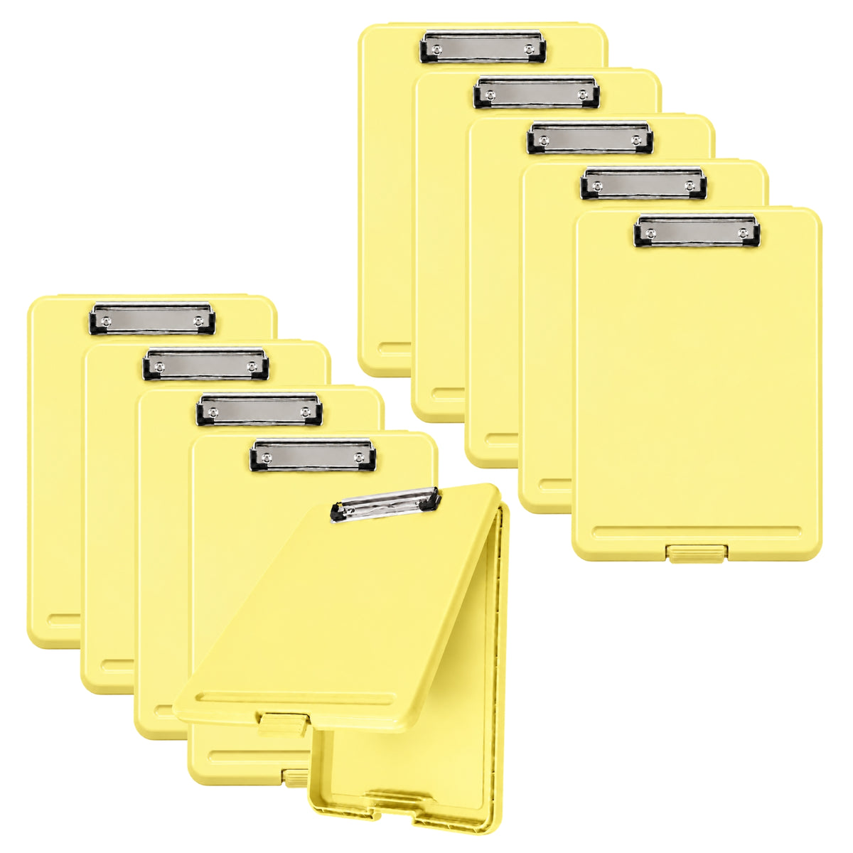 Pack of 10 A4 Pastel Yellow Plastic Clipboard Box File - Storage Filing Case