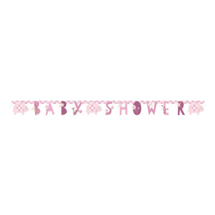 Pink Floral Baby Shower Elephant Jointed Banner