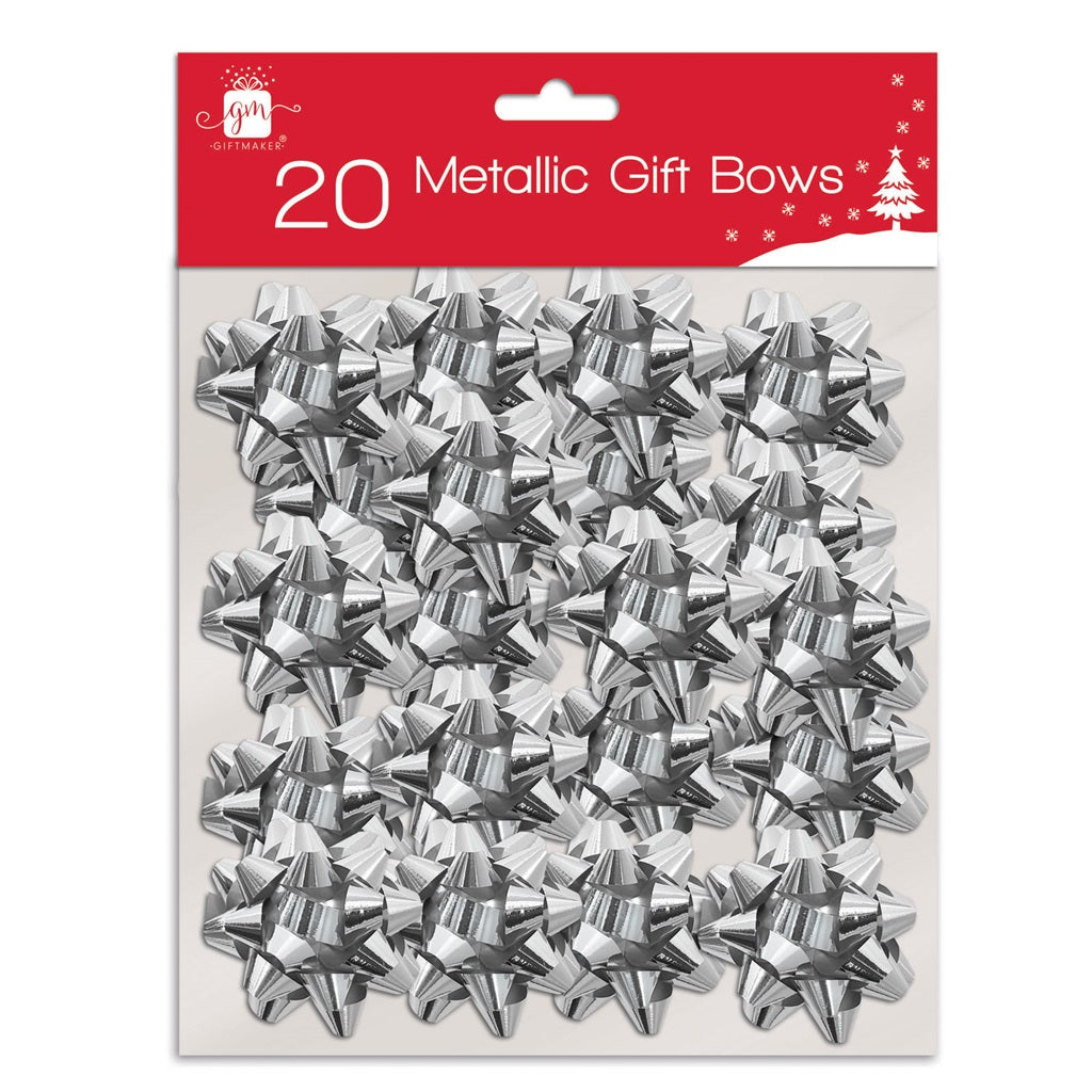 Pack of 20 Silver Christmas Gift Bows
