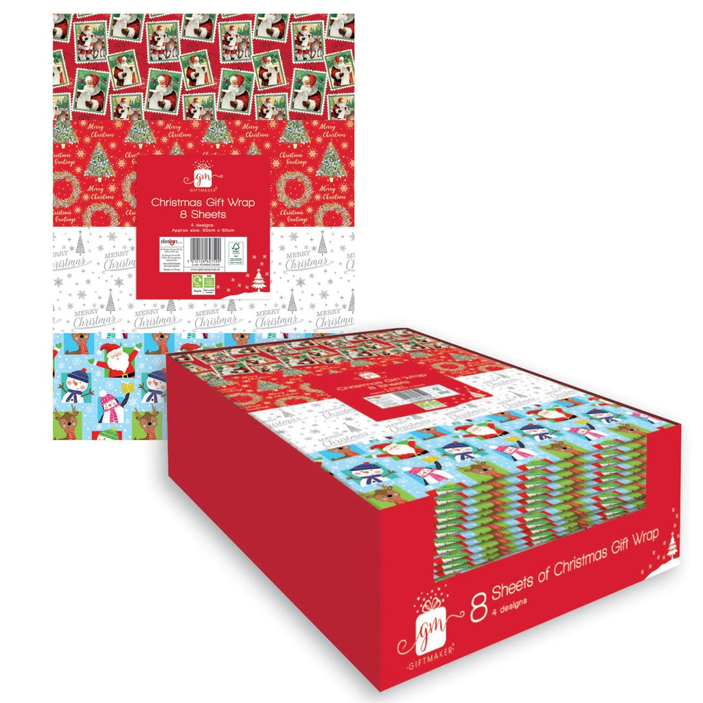 Pack of 8 Sheets Festive Season Christmas Gift Wrapping Papers