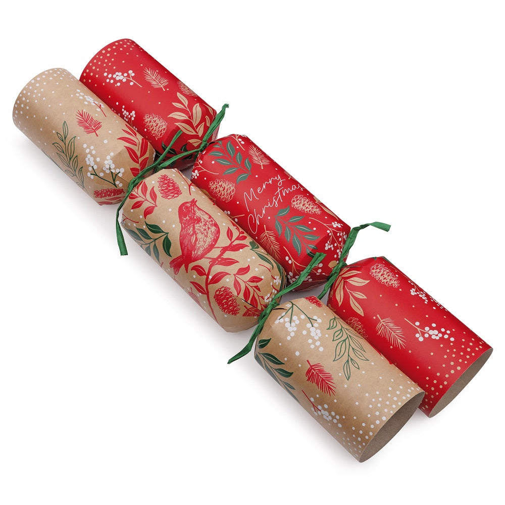 Pack of 6 14" Robin Premium Christmas Dinner Crackers