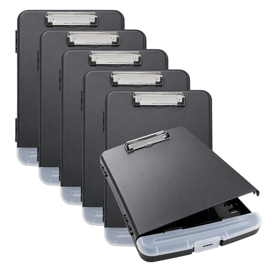 Pack of 6 A4 Black Plastic Clipboard Box Files With Pencil Holder - Storage Filing Case