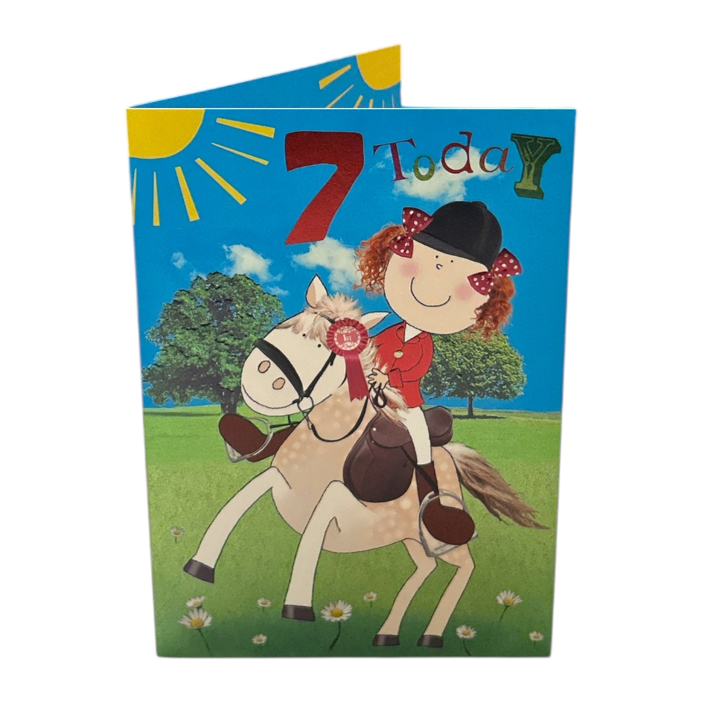 Age 7 Juvenile Girl Riding a Horse Birthday Card