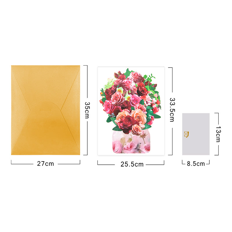 Blushing Blooms Rose Bouquet 3D Pop Up Vase Greeting Card