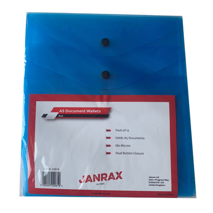 Pack of 12 A5 Blue Document Wallets by Janrax