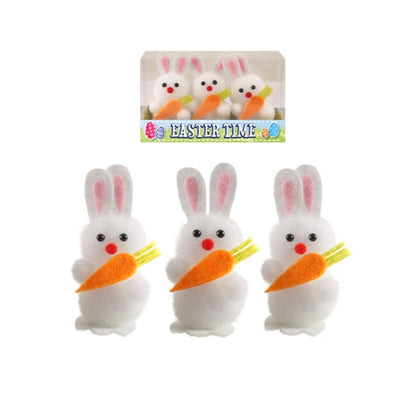Pack of 3 Easter Bunnies White With Carrot 6cm