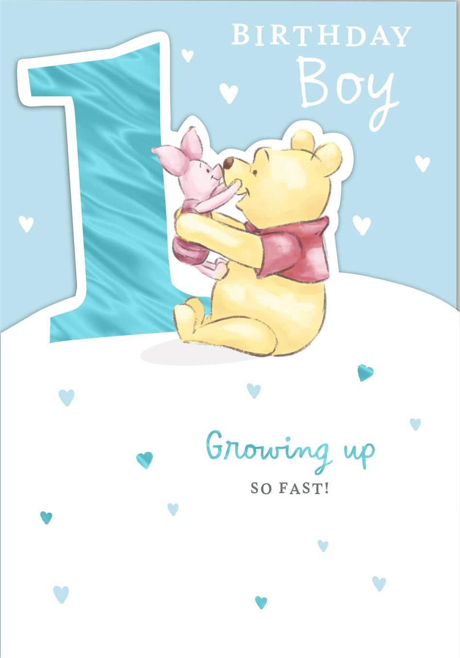 Winnie the Pooh Illustration Age 1 Boy Birthday Card