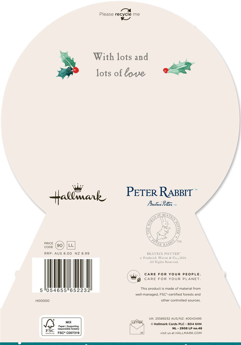 Peter Rabbit with Snow Globe Design Extra Special Son Christmas Card