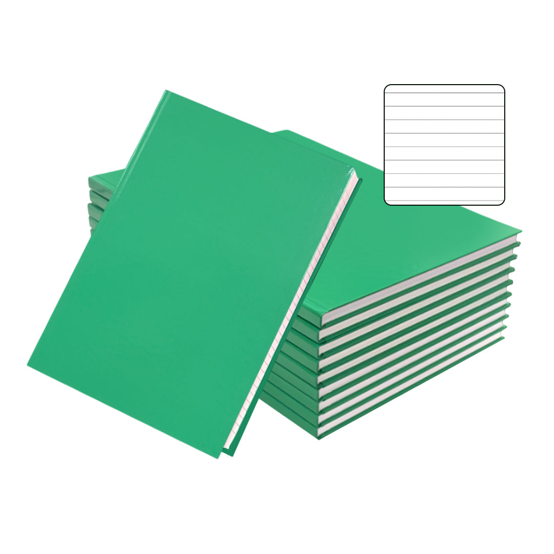 Pack of 10 A4 160 Pages 8mm Ruled Green Casebound Notebooks