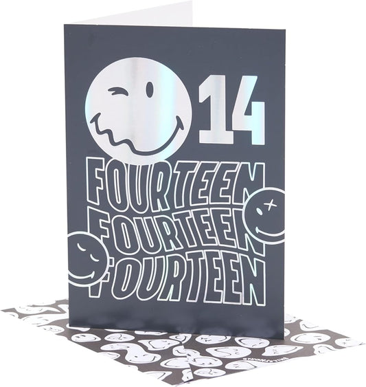 Smiley Silver Foil Design 14th Birthday Card