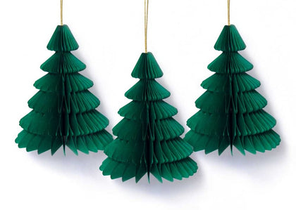 Pack of 3 Paper Honeycomb Christmas Tree Baubles