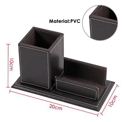 PVC Black Desktop Pen Pot Organiser with Card Holder