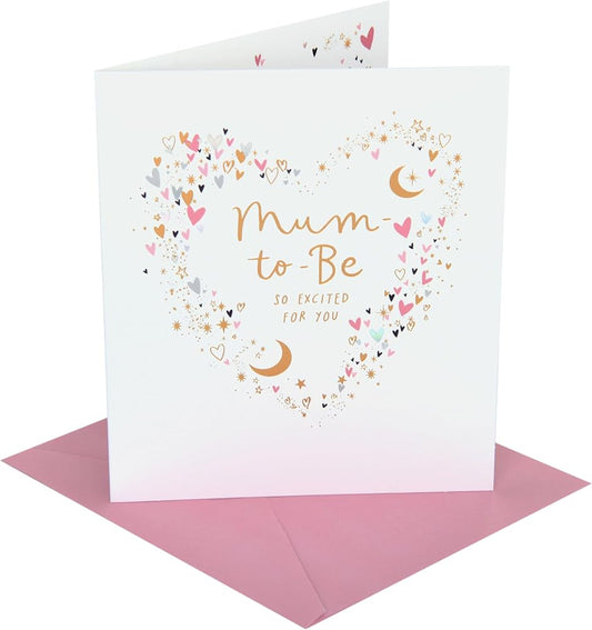 Hearts and Starts in Heart Shape Mum to Be Congratulations Card
