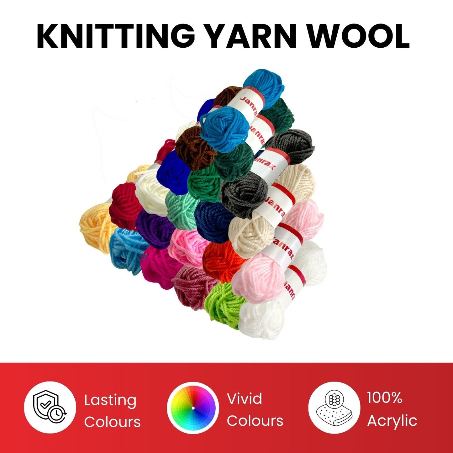Pack of 10 Black Acrylic Yarn Rolls – 10g each, 4 Strand 8 Ply Knitting Wool