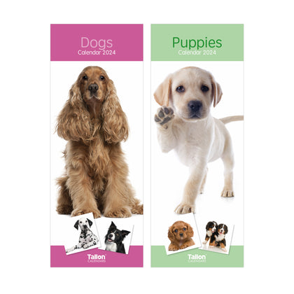 Single 2024 Dogs and Puppies Design Super Slim Calendar
