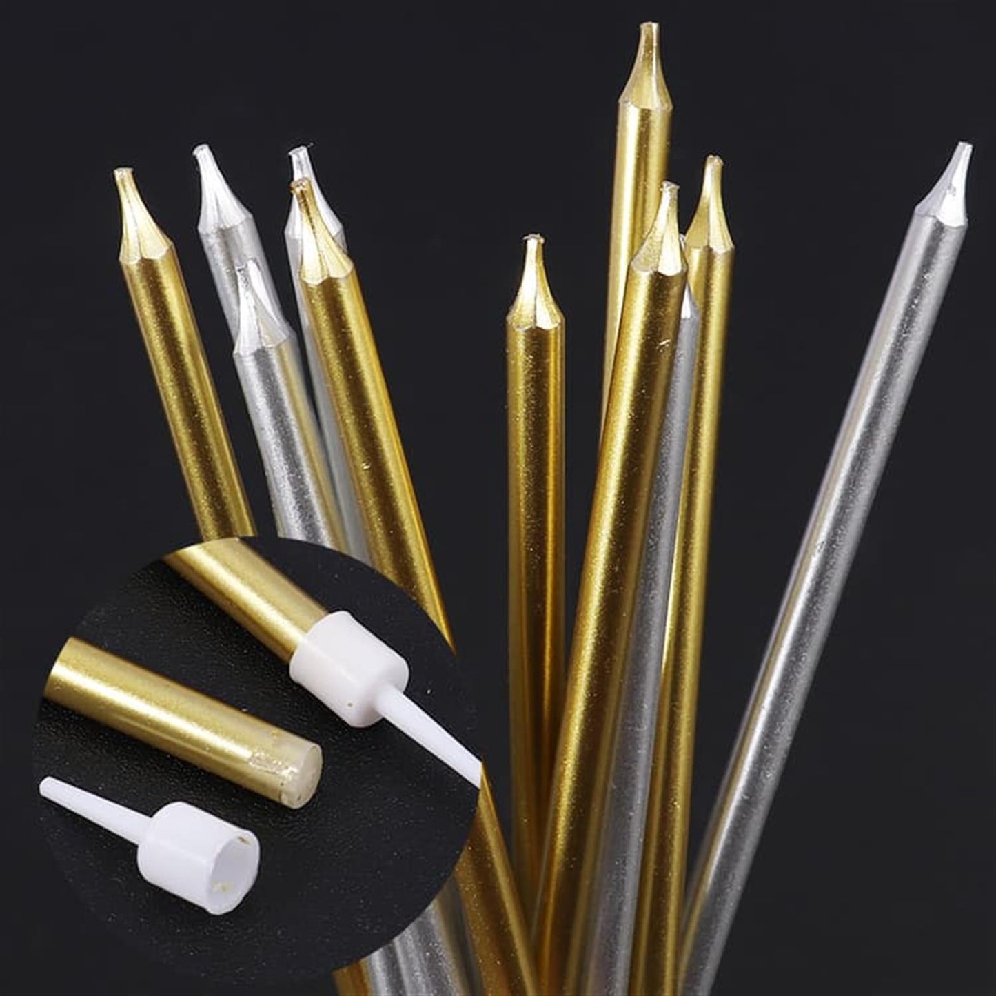 Pack of 12 Golden and Silver Smokeless Birthday Cake Candles