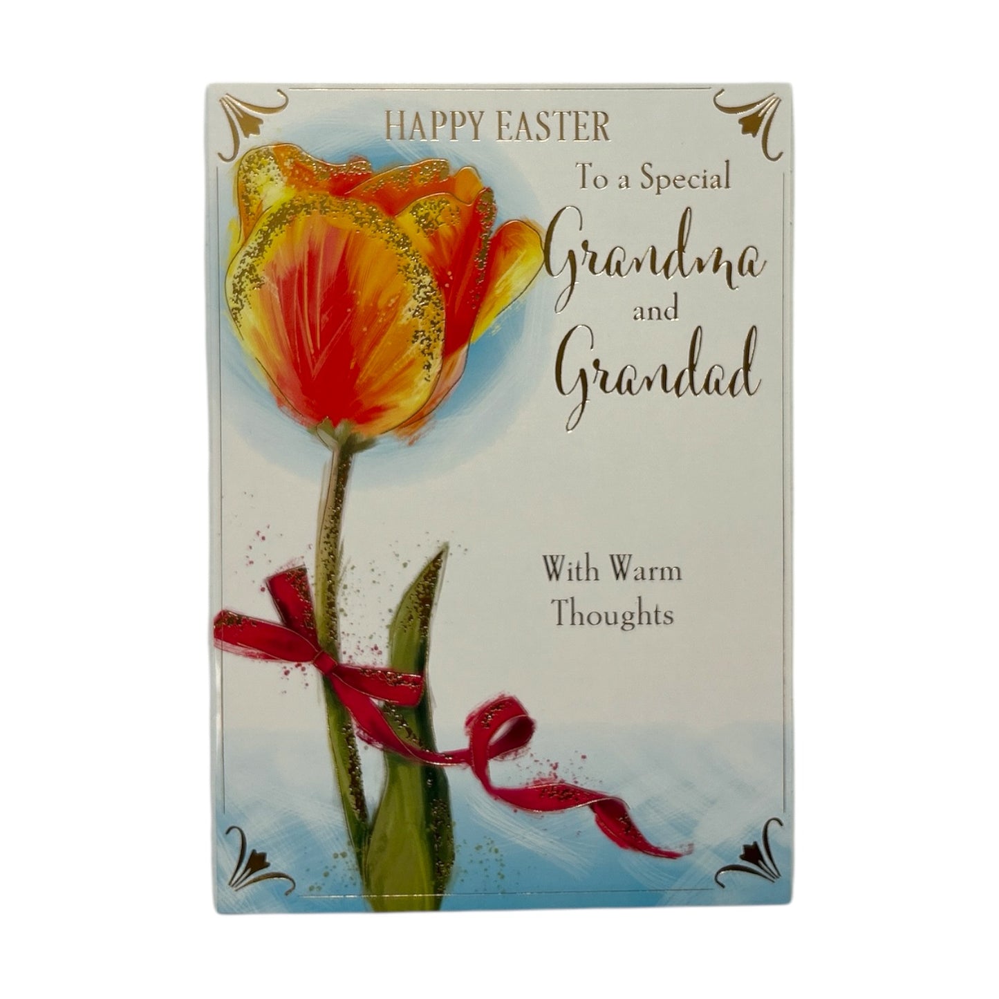 To Special Grandma And Grandad Beautiful Orange Tulip Flower Design Easter Card