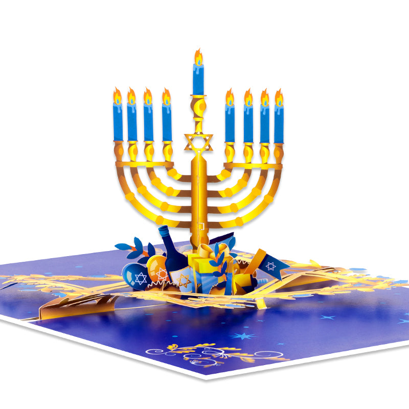 Festival of Lights 3D Pop Up Hanukkah Card - Menorah Festival Family Friends Gift