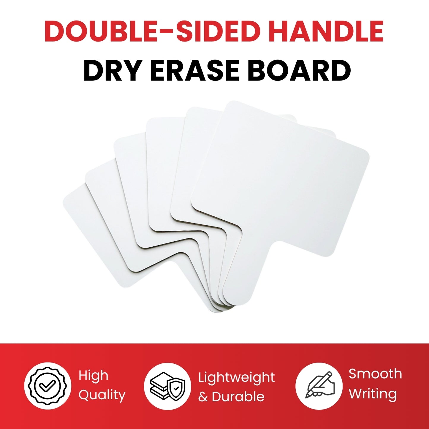 Pack of 6 Square Plain White MDF Double Sided Dry Erase Handheld Answer Paddles - Mini Whiteboard