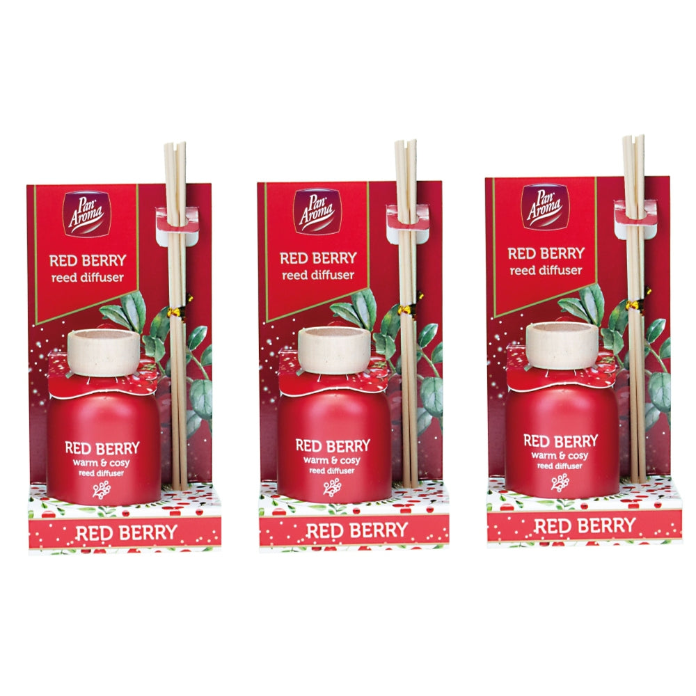 Pack of 3 Pan Aroma Red Berry Reed Diffusers 50ml