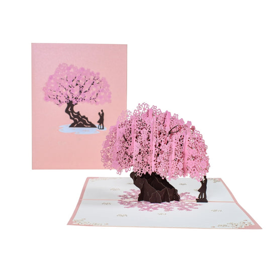 Pink Cherry Blossom Tree With Couple 3D Pop Up Greeting Card