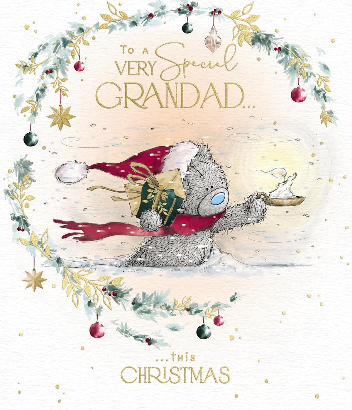 Bear In The Snow With A Candle Special Grandad Christmas Card