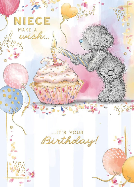 Bear With Candle And Cake Niece Birthday Card