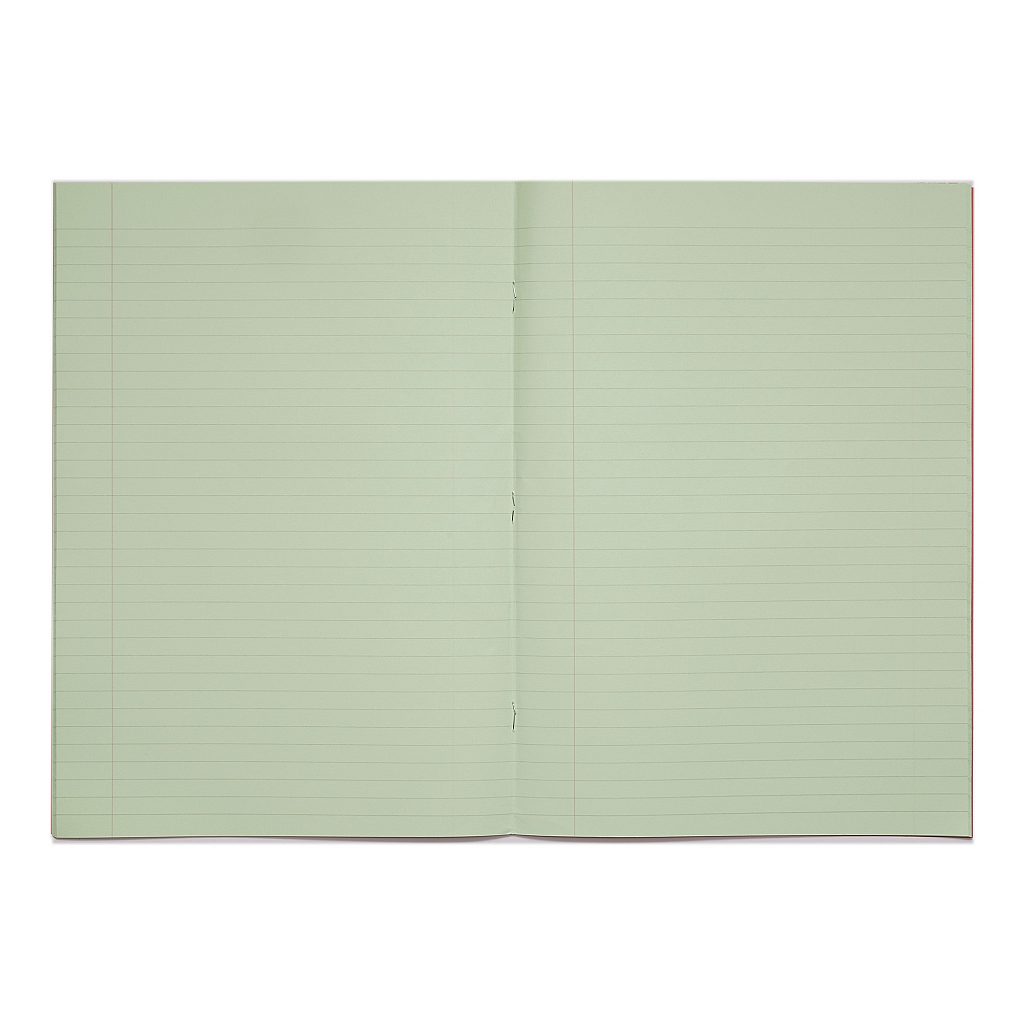 Pack of 10 Rhino A4 48 Page Red with Green Tinted Paper 8mm Lined with Margin Exercise Books