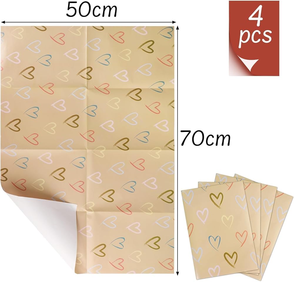 Colourful Love Hearts 4 Sheets Wrapping Paper for Christmas Birthday Wedding Anniversary Valentines 