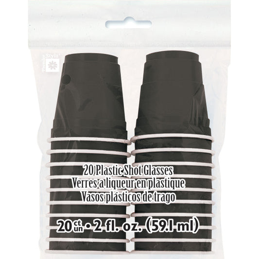 Pack of 20 Black Plastic Shot Glasses
