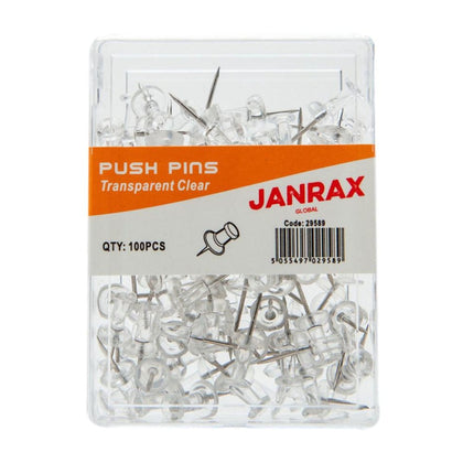 Pack of 100 Janrax Clear Transparent Push Pins