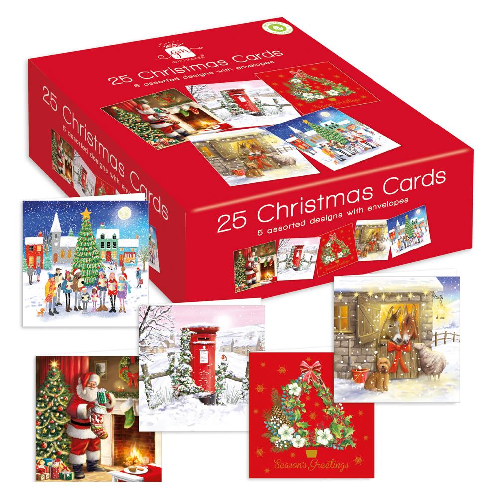 Pack of 25 Assorted Design Bumper Christmas Box Cards