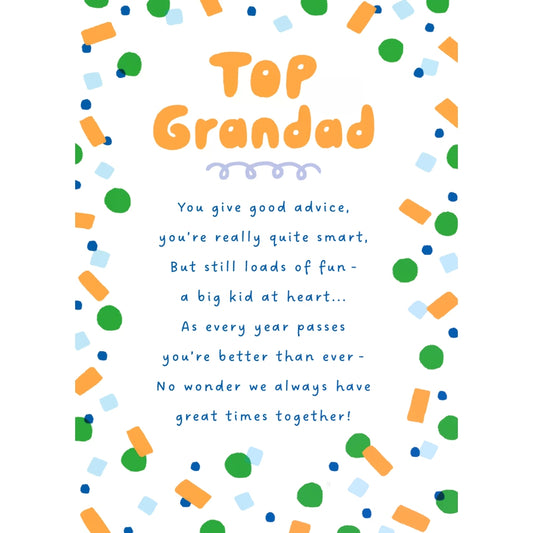 Colourful Heartfelt Verse Top Grandad Birthday Card