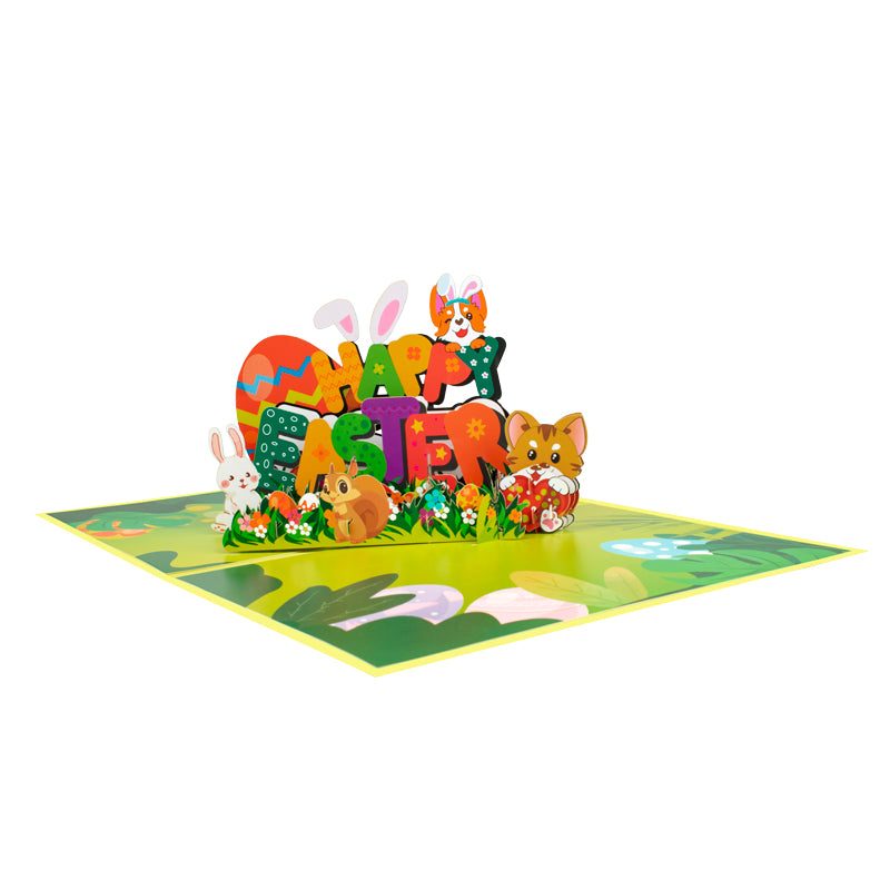 Animal Party Springtime Cheer Celebration 3D Pop Up Easter Card