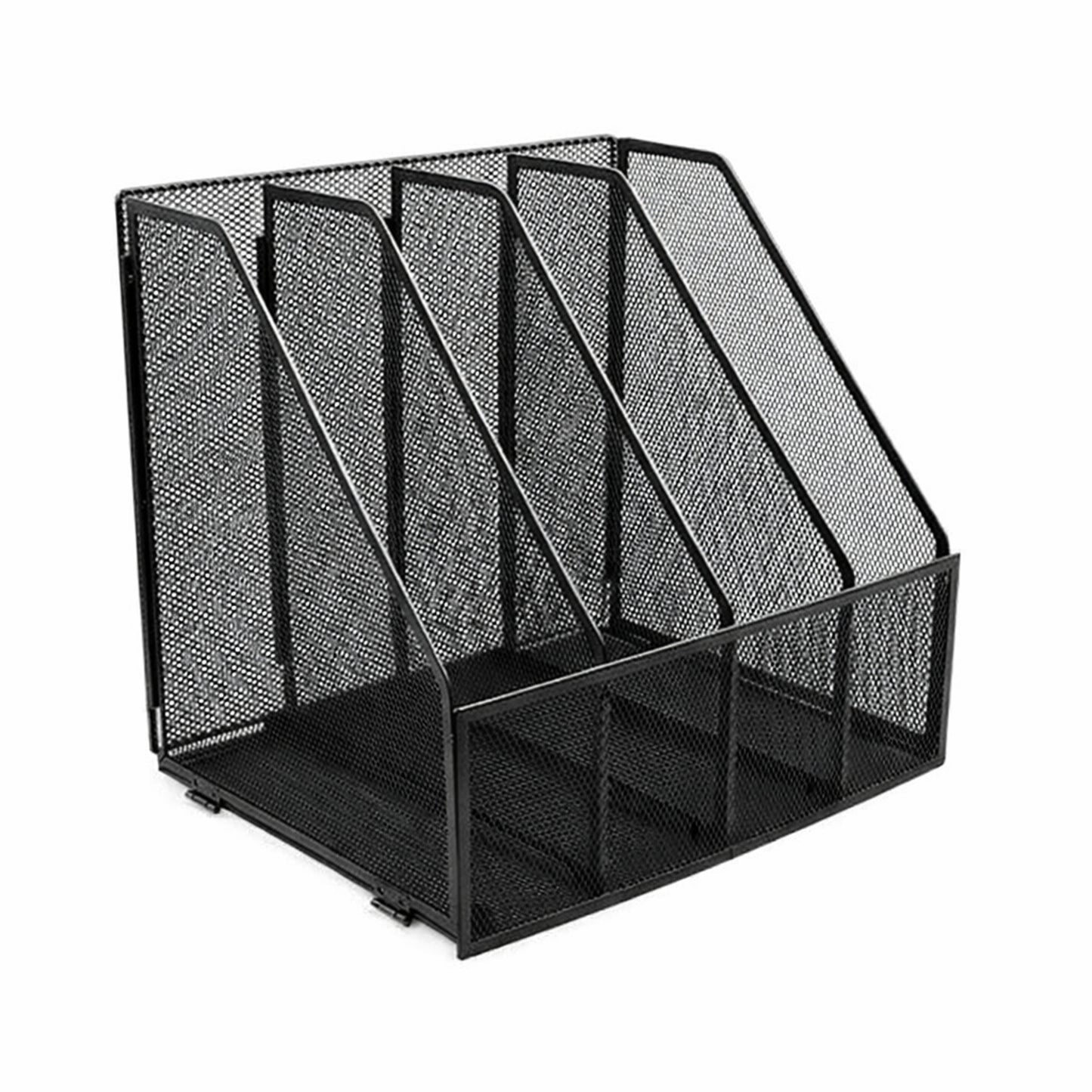 4 Compartments File Organizer Black Desktop Magazine Holder Rack 31.5 x 26 x 29.5 cm