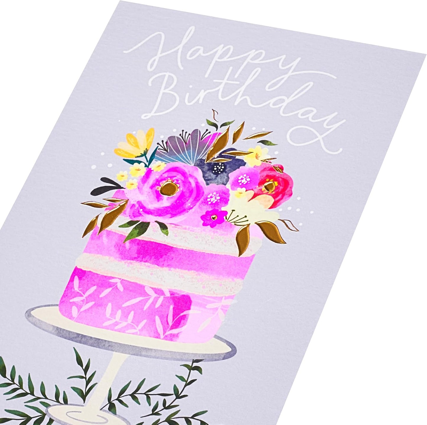 Cake with Flowers Design Birthday Card