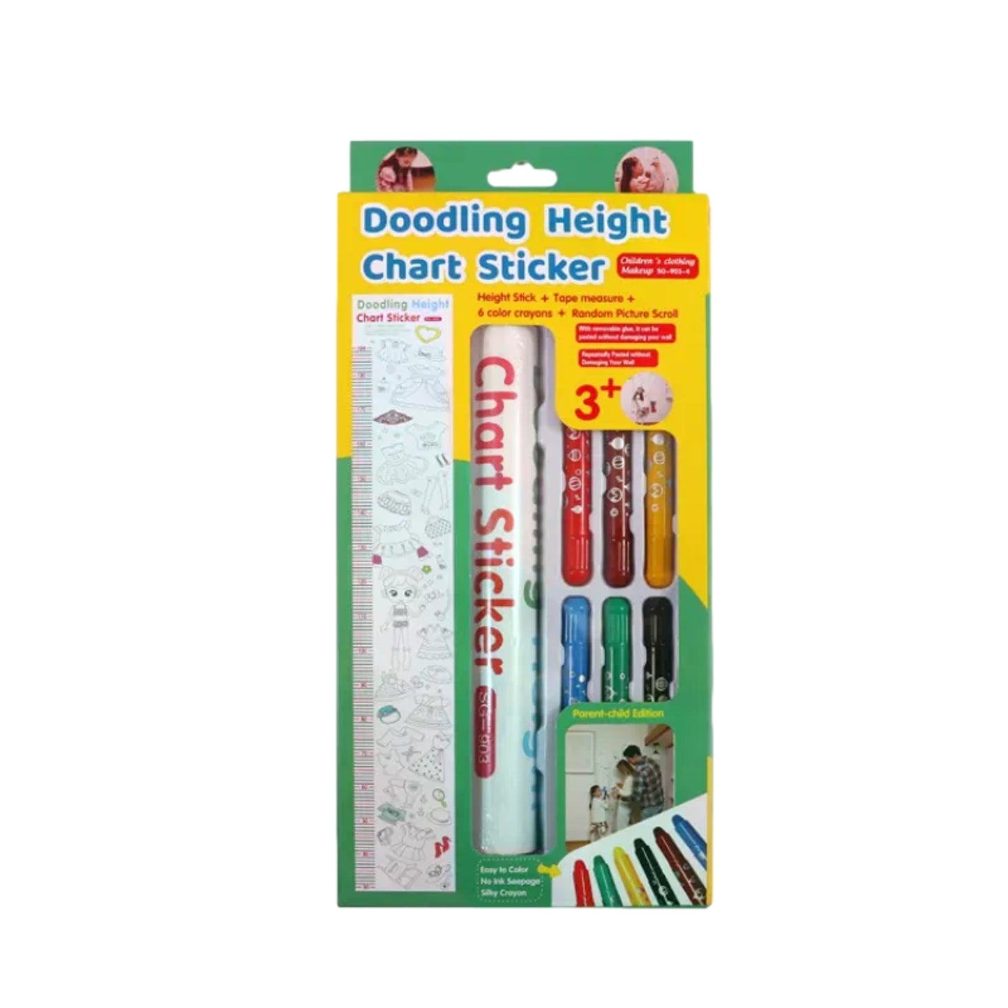 Doodling Height Chart Sticker And Picture Scroll with Removable Glue