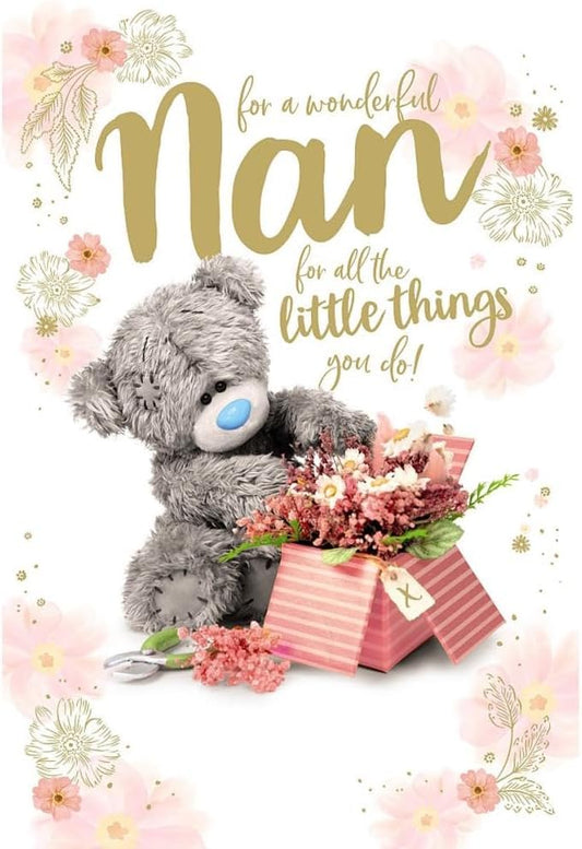 Bear With Box Of Flowers Nan Photo Finish Mother's Day Card