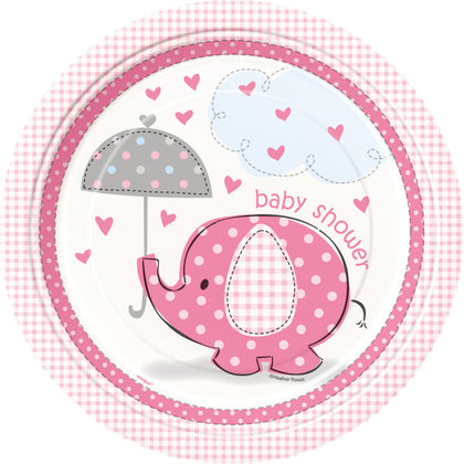 Pack of 8 Baby Shower Umbrellaphants Pink Round 9