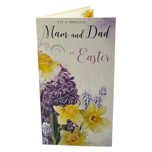 Mam And Dad Lilac And Daffodils Flowers Design Easter Card